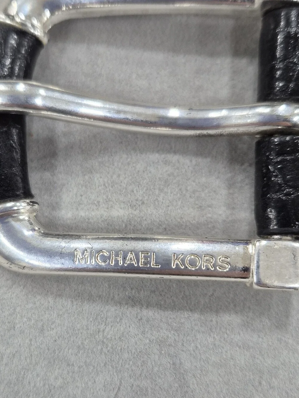 Michael Kors belt women's large black leather croc embossed silver buckle logo